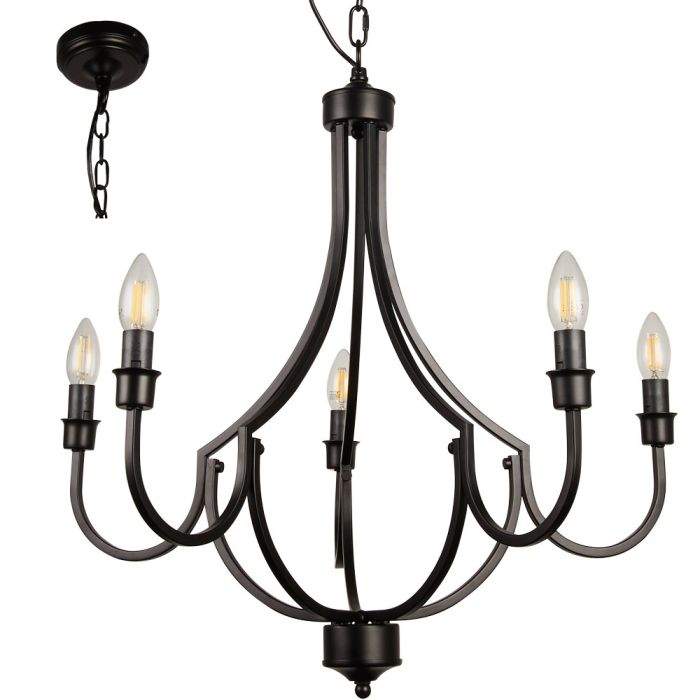 Searchlight Kroonluchter Lodge zwart 65cm 5053423242200