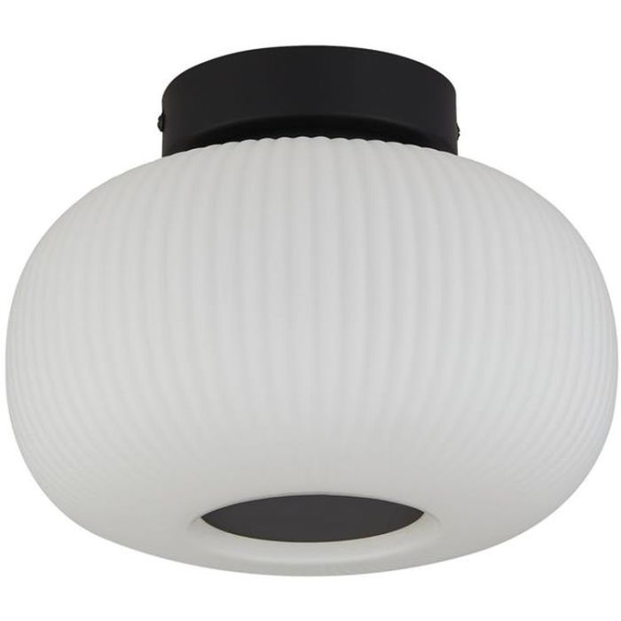 Searchlight Lumina 10271-1BK zwarte plafondlamp met opaal geribbeld glas