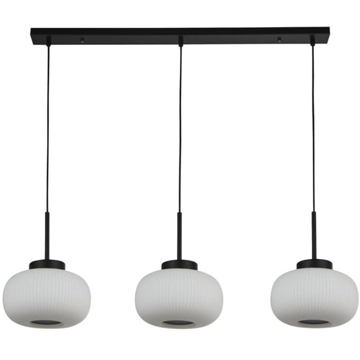 Searchlight Lumina 10271-3BK zwarte hanglamp met opaal geribbeld glas