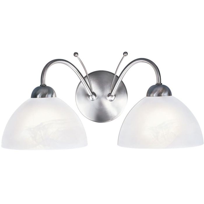 Searchlight Milanese 1132-2SS staal kleurige wandlamp met albast glas