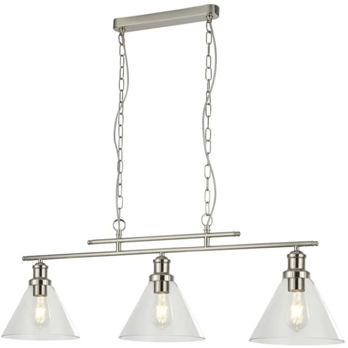 Searchlight Pyramid 1277-3SS staal kleurige hanglamp met helder glas