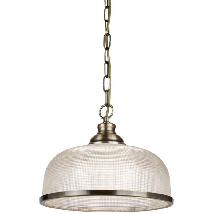 Searchlight Bistro 1682AB bronzen hanglamp met holofaan glas