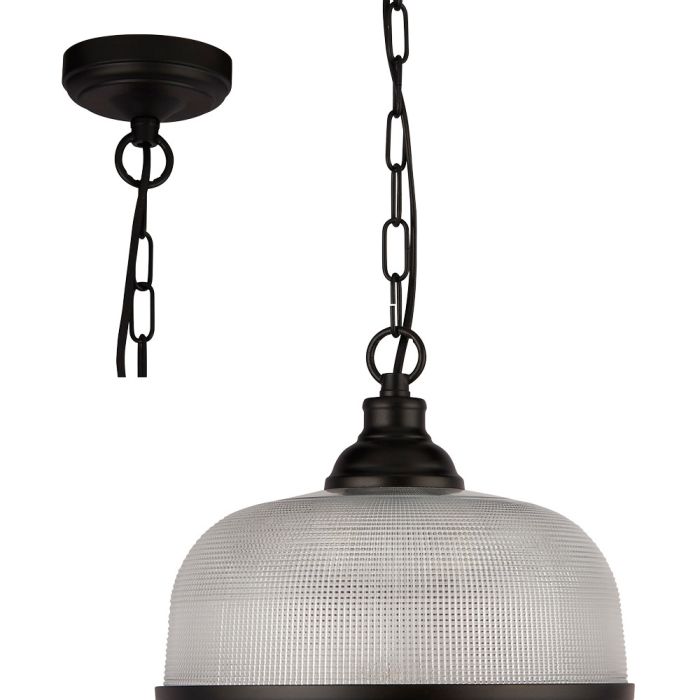 Searchlight Highworth 1682BK zwarte hanglamp met holofaan glas