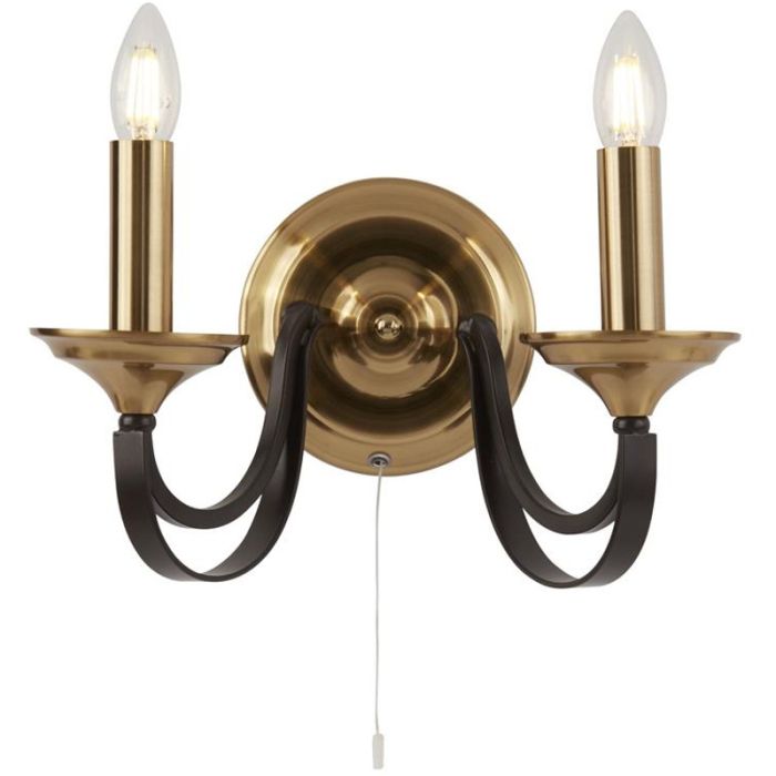 Searchlight Belfry 1842-2BZ brons met bruin metalen wandlamp