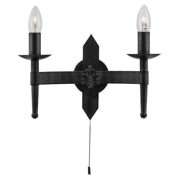 Searchlight Cartwheel 2422-2BK smeedijzeren wandlamp