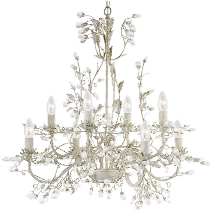 Searchlight Almandite 2498-8CR goud crèmekleurige kroonluchter met kristal