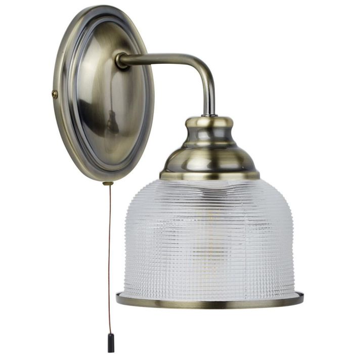 Searchlight Bistro 2671-1AB antiek bronzen wandlamp met holofaan glas
