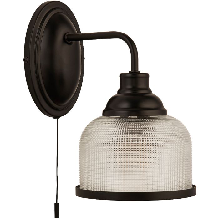 Searchlight Highworth 2671-1BK zwarte wandlamp met holofaan glas