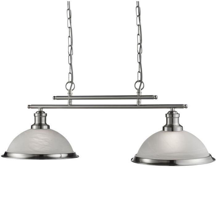 Searchlight Bistro 2682-2SS staal kleurige hanglamp met albast glas