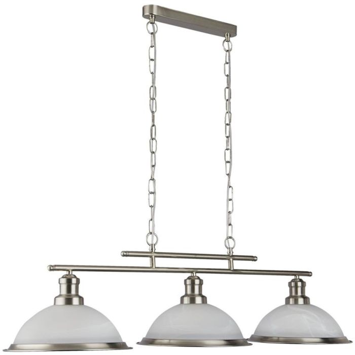 Searchlight Bistro 2683-3SS staal kleurige hanglamp met albast glas