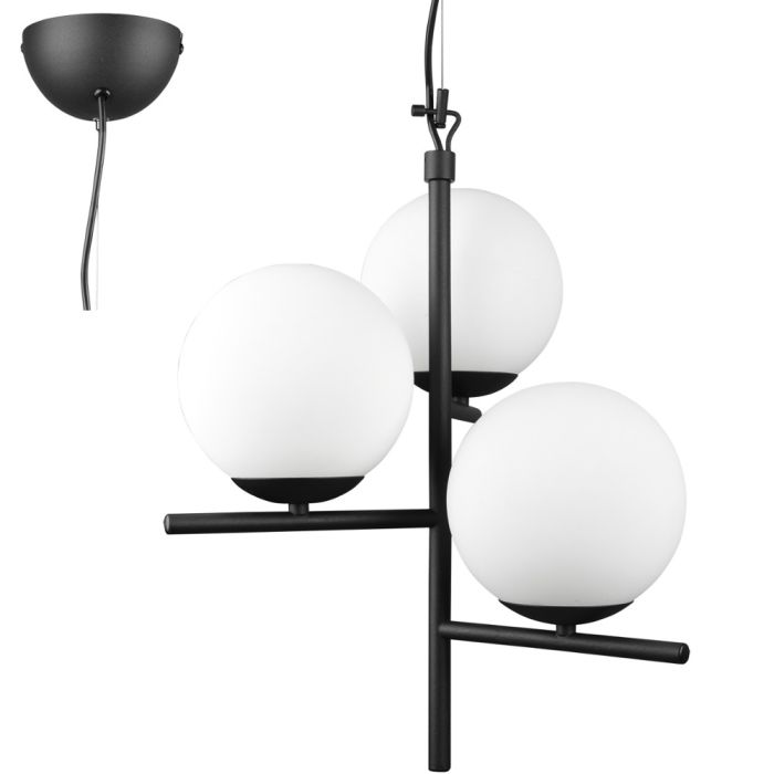 Trio Pure 302000332 mat zwarte hanglamp met opaal glas