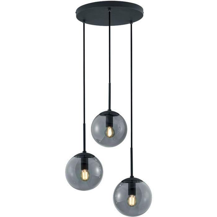 Trio Salini 308590342 ronde hanglamp met drie rookglazen bollen