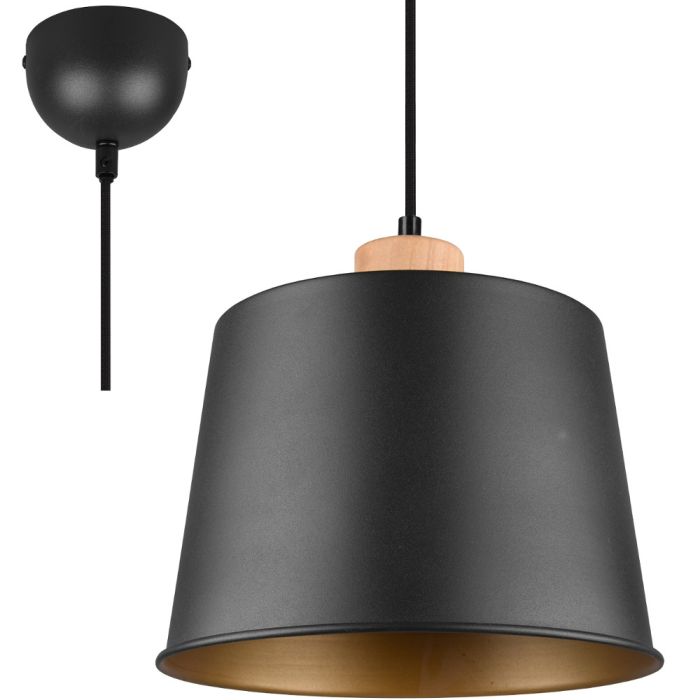 Trio Harris 312700132 mat zwarte hanglamp met hout