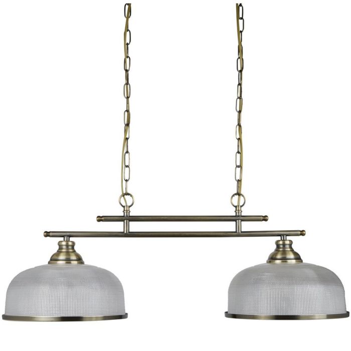 Searchligth Bistro 3592-2AB antiek bronzen hanglamp met holofaan glas