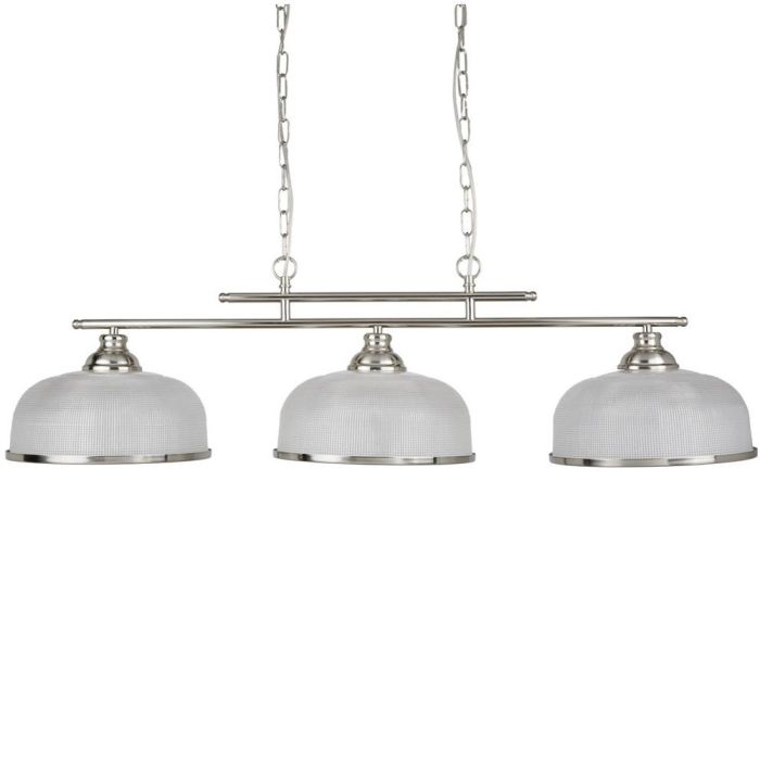 Hanglamp Bistro 3593-3SS staal kleurige hanglamp met holofaan glas