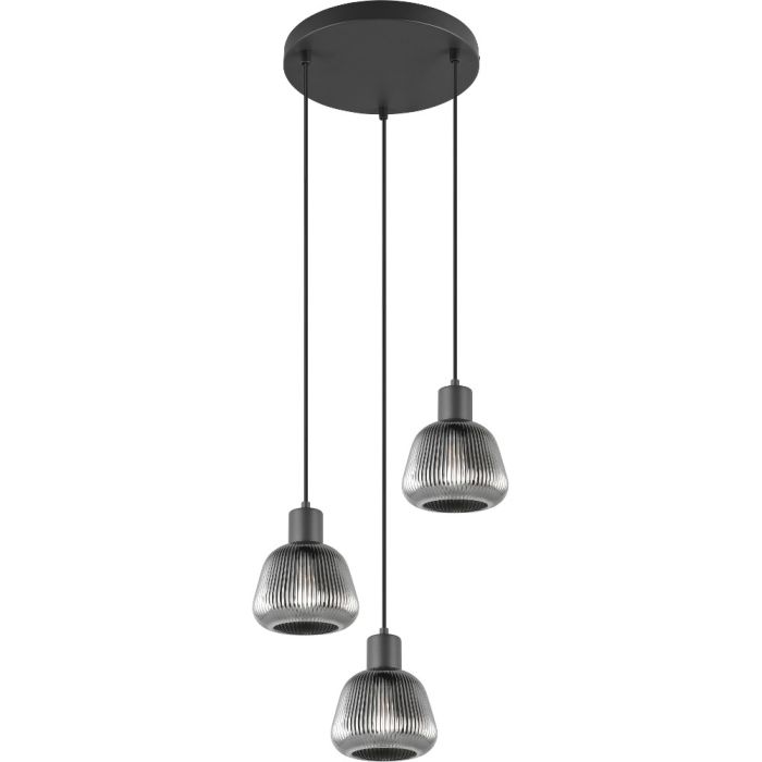 Trio Tarifa 362830332 zwart ribbelglazen hanglamp