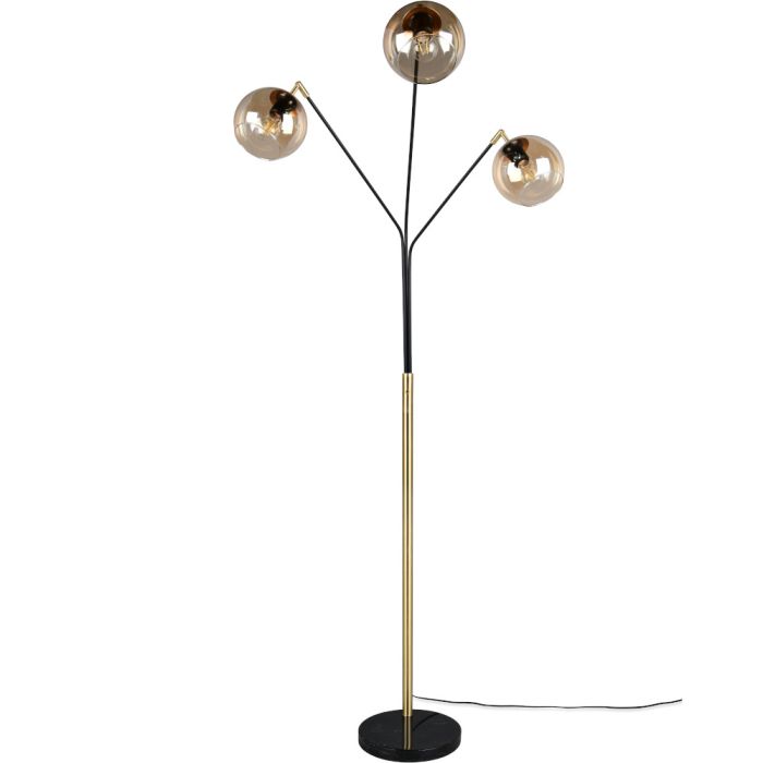 Trio Paxton 416900380 zwart met gouden vloerlamp en amber glas