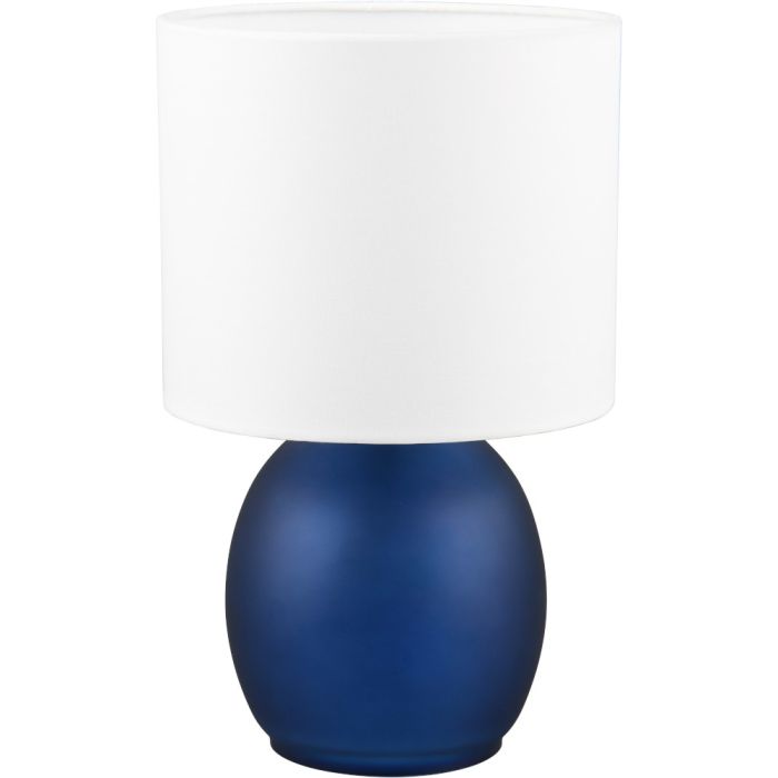 Trio Vela 517900112 blauw glazen tafellamp met witte kap