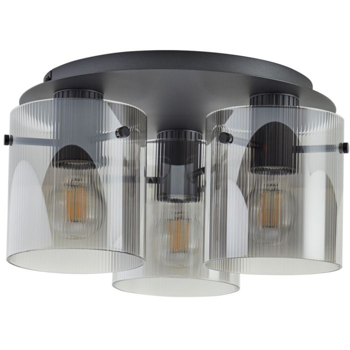 Brilliant Riffelini 60137/93 zwarte plafondlamp met drie rookglazen kappen