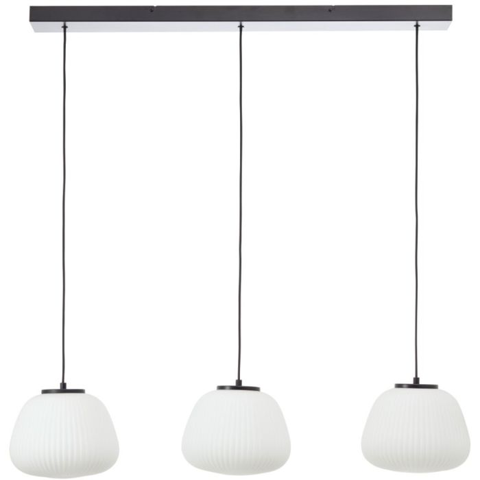 Brilliant Kaizen 60155/76 zwarte hanglamp met wit ribbelglazen kappen