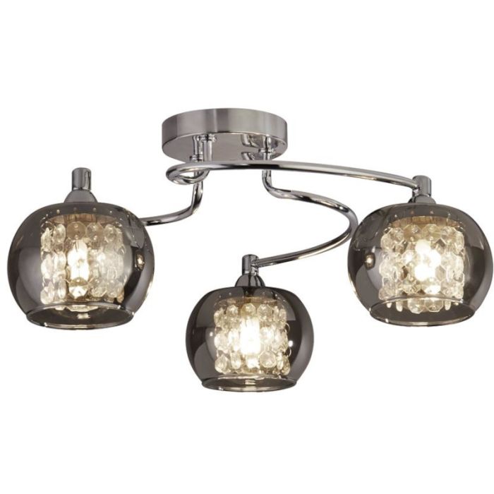 Searchlight Lovell 60445-3SM chromen plafondlamp met rookglas en kristal