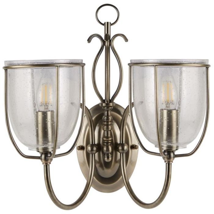 Searchlight Silhouette 6352-2AB bronzen wandlamp met gespikkeld glas