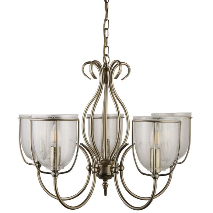 Searchlight Silhouette 6355-5AB antiek bronzen kroonluchter met gespikkeld glas