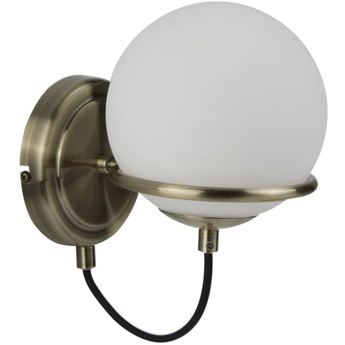 Searchlight Sphere 7091AB antiek bronzen wandlamp met opaal glas