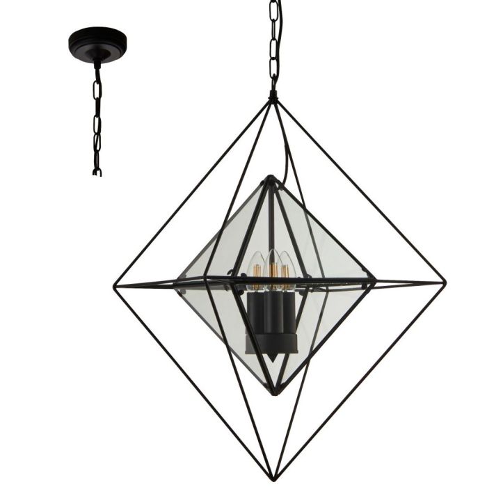 Searchlight Diamond 7323-3BK zwarte hanglamp met helder glas