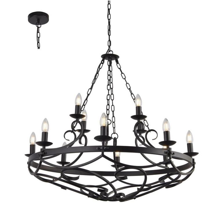 Searchlight Cartwheel 8912-12BK zwarte kroonluchter