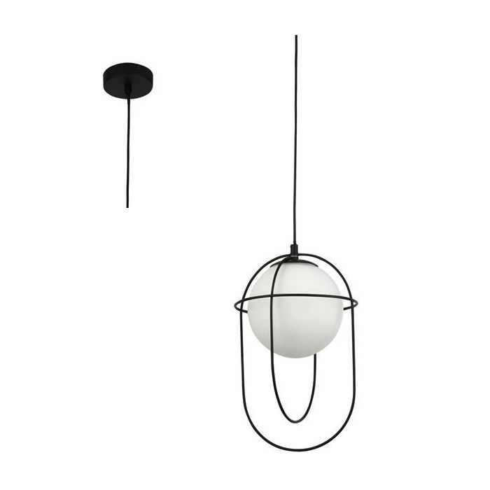Searchlight Axis 9131BK zwarte hanglamp met opaal glas