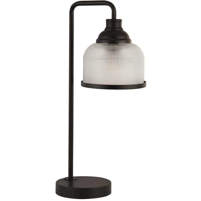 Searchlight Highworth EU1351-1BK zwarte tafellamp met holofaan glas