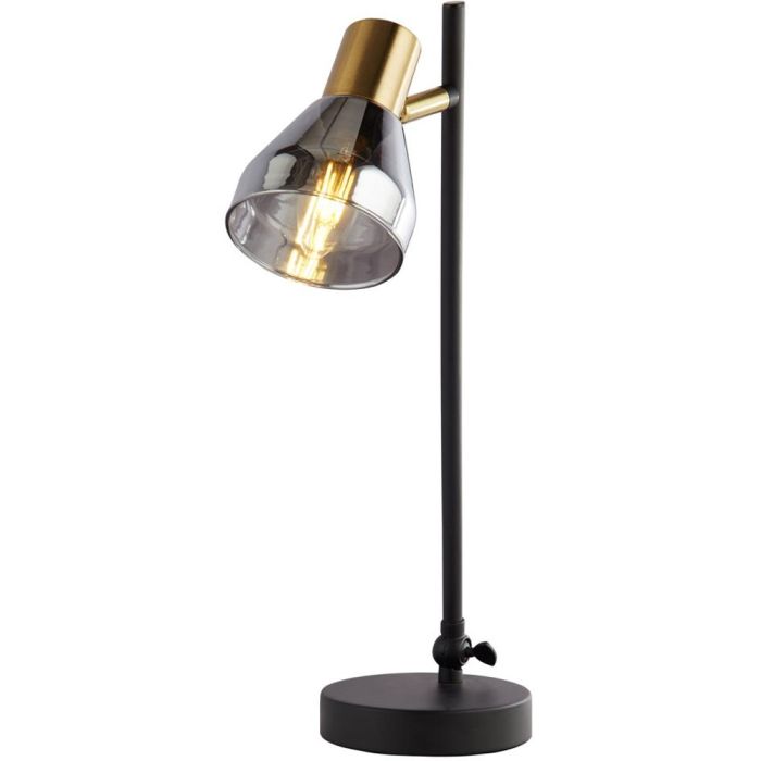 Searchlight Westminster EU23802-1SM zwarte met messing tafellamp met rookglas