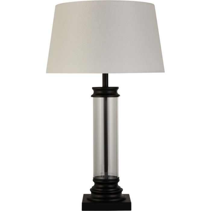 Searchlight Pedestal EU5141BK glazen tafellamp met creme kap