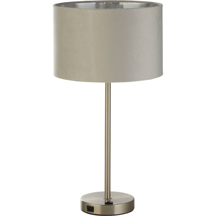 Searchlight Finn EU58911GY tafellamp met usb en grijs fluwelen kap