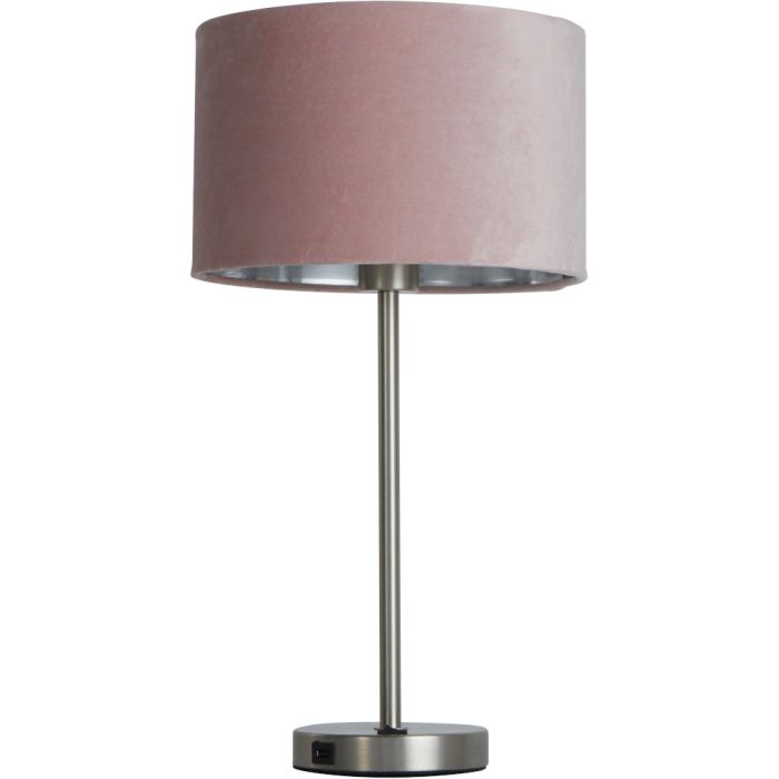 Searchlight Finn EU58911PI roze fluwelen tafellamp met USB