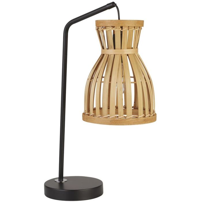 Searchlight Malaga EU60256 zwarte tafellamp met bamboe kap