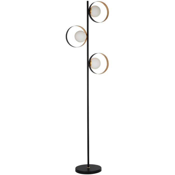 Searchlight Orbital EU8143BGO zwart met goudkleurige vloerlamp en opaal glas