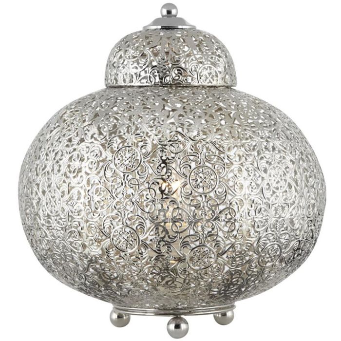 Searchlight Fretwork EU8221-1SS zilverkleurige tafellamp