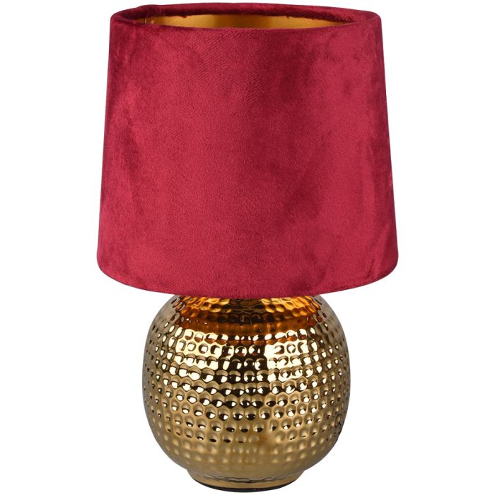 Trio Sophia R50821010 goud kleurige tafellamp met rood fluwelen kap