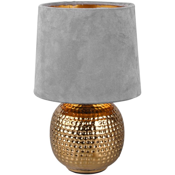 Trio Sophia R50821011 goud kleurige tafellamp met kap van grijs fluweel