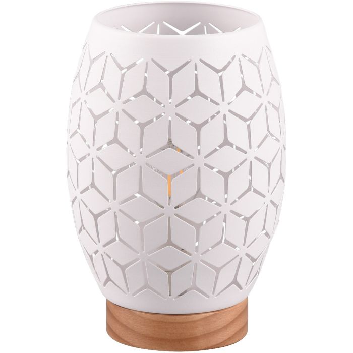 Trio Bidar R51571031 mat witte tafellamp met houten voet