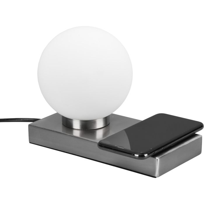 Reality Chloe R59080107 staal kleurig tafellampje met inductief laadstation