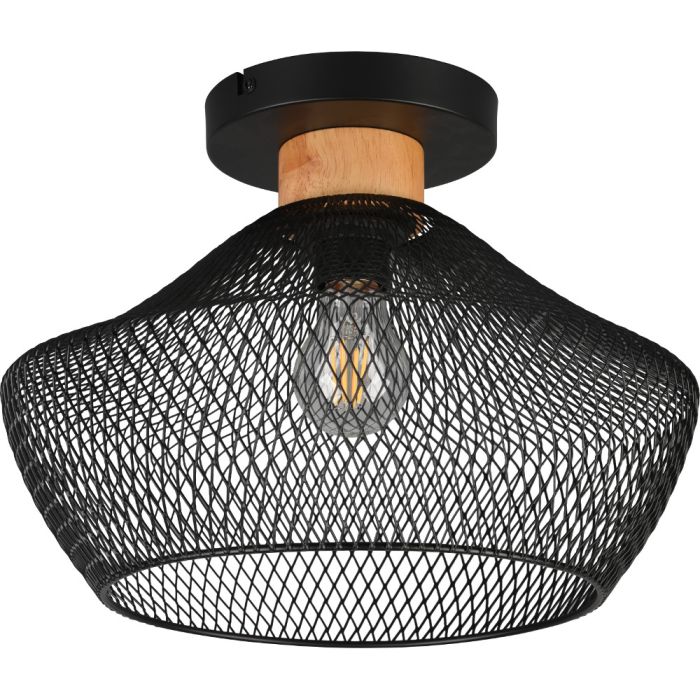 Trio Valeria R61281032 zwarte plafondlamp met hout
