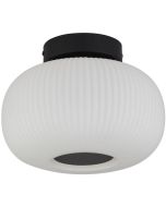 Searchlight Lumina 10271-1BK zwarte plafondlamp met opaal geribbeld glas