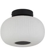 Searchlight Lumina 10271-1BK zwarte plafondlamp met opaal geribbeld glas