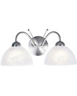 Searchlight Milanese 1132-2SS staal kleurige wandlamp met albast glas