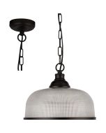 Searchlight Highworth 1682BK zwarte hanglamp met holofaan glas