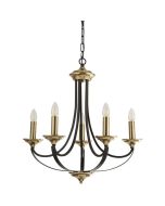 Searchlight Belfry 1845-5BZ bronzen hanglamp met bruin metalen armen