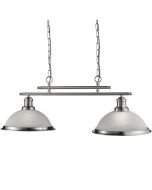 Searchlight Bistro 2682-2SS staal kleurige hanglamp met albast glas